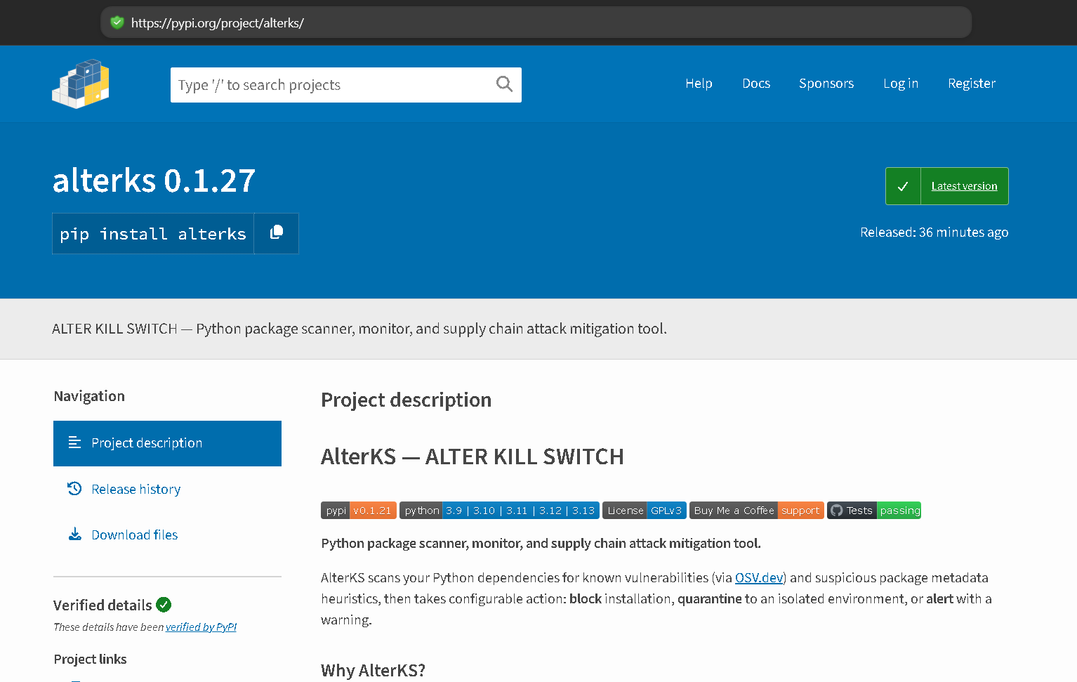 AlterKS — Python Package Kill Switch against Supply Chain Attacks